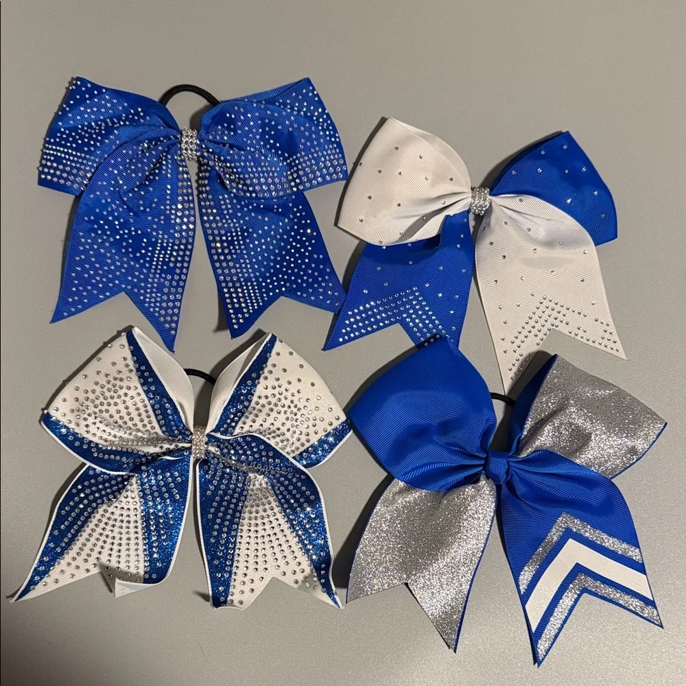 Cheer Blue and White Bow Set